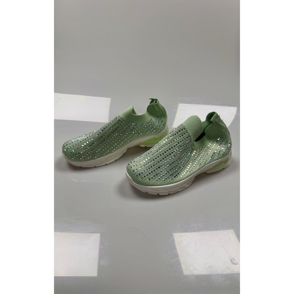 G.N.D. Rhinestone Slip On Sneakers Mint Green Knit Comfort Shoes Sz 11